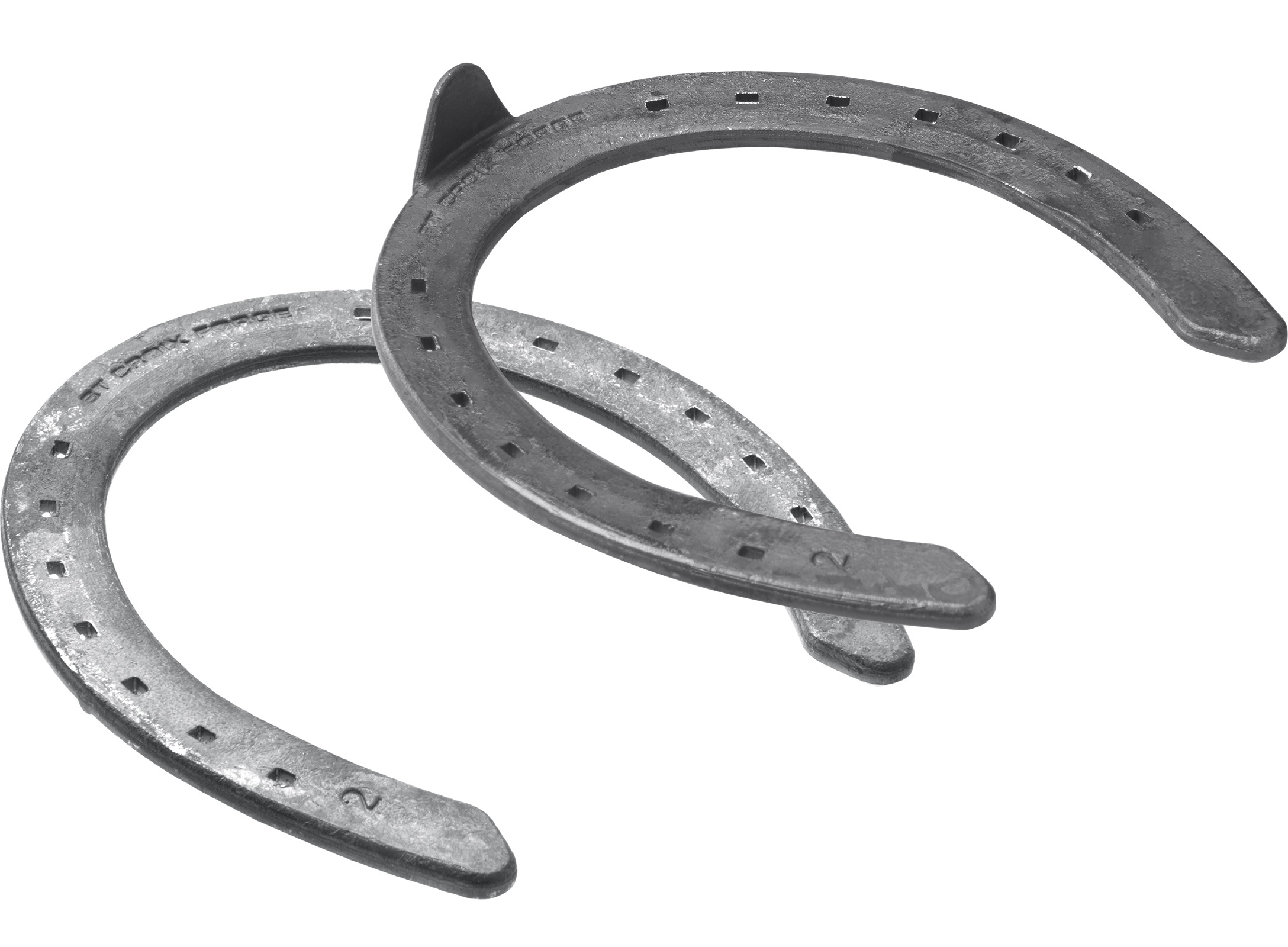 St.Croix Rapid Halfround horseshoes, hind unclipped and toe clip, hoof side view