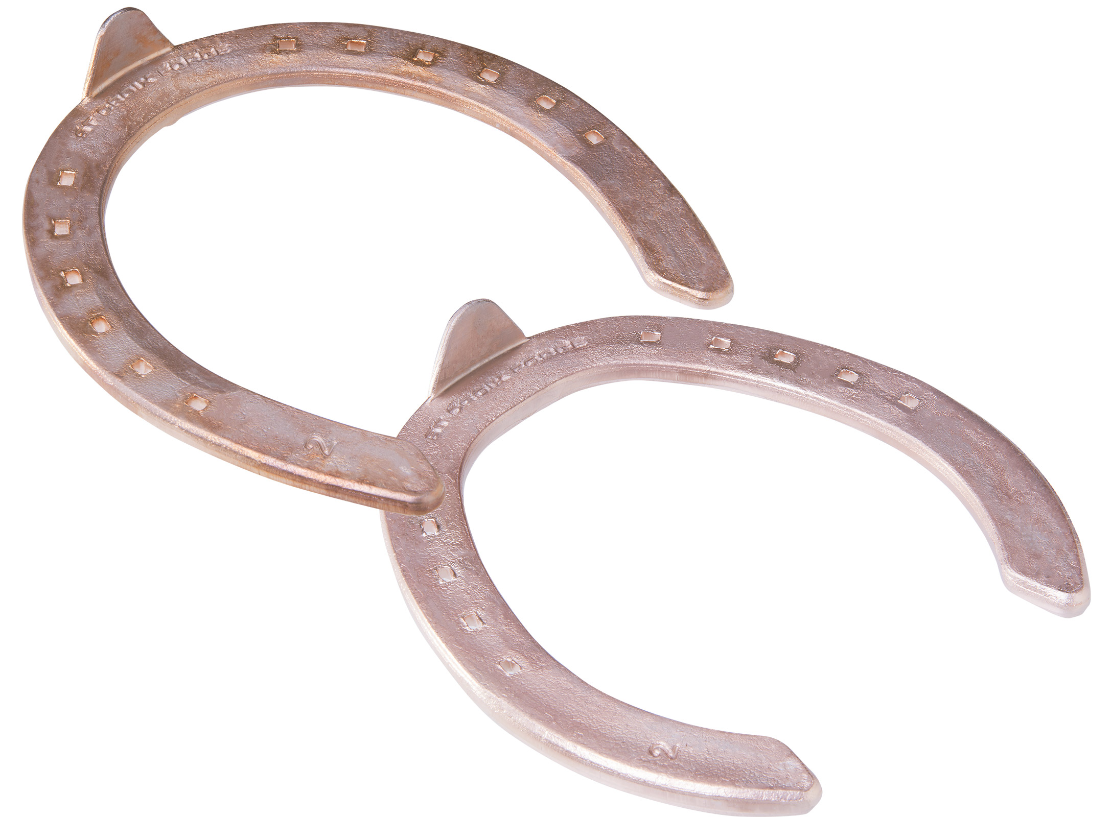 St. Croix Rapid Hard Metal horseshoes, front and hind,hoof side view