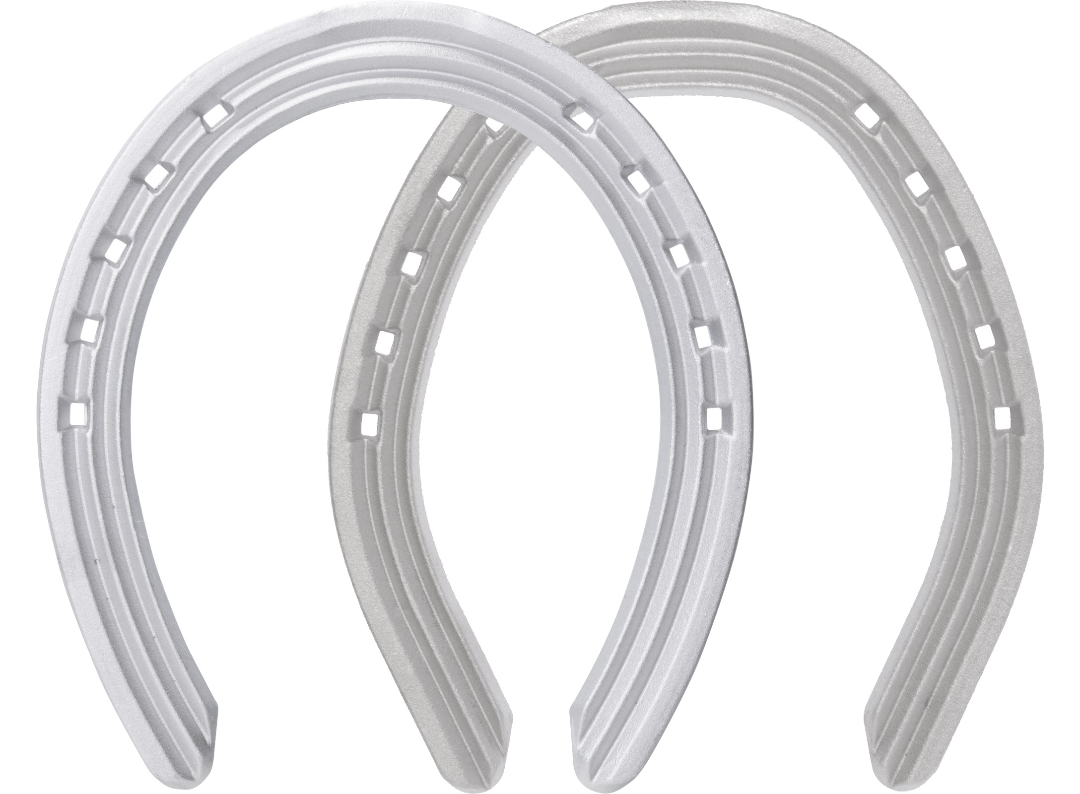 St. Croix Ultra Lite Aluminium horseshoes, front and hind, bottom side view