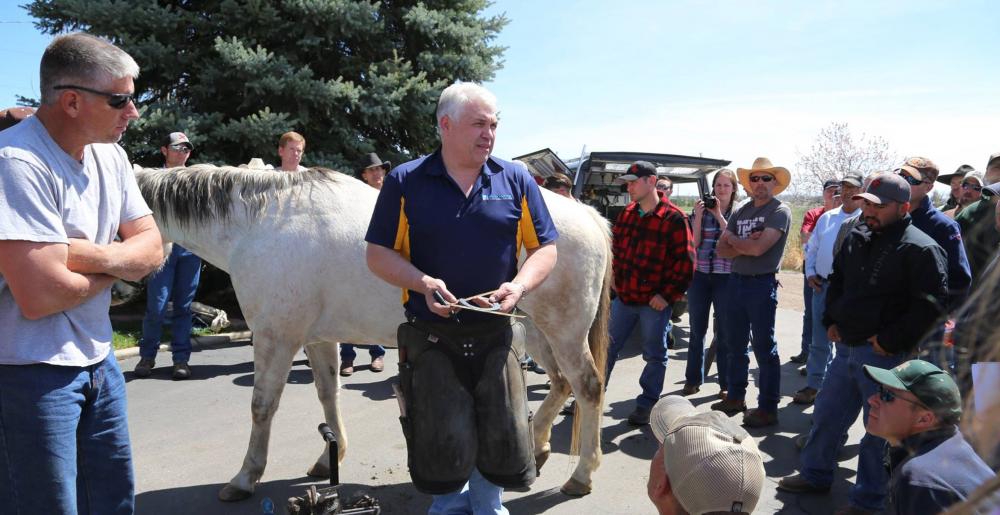 A horseshoeing clinic of Grant Moon for St. Croix Forge